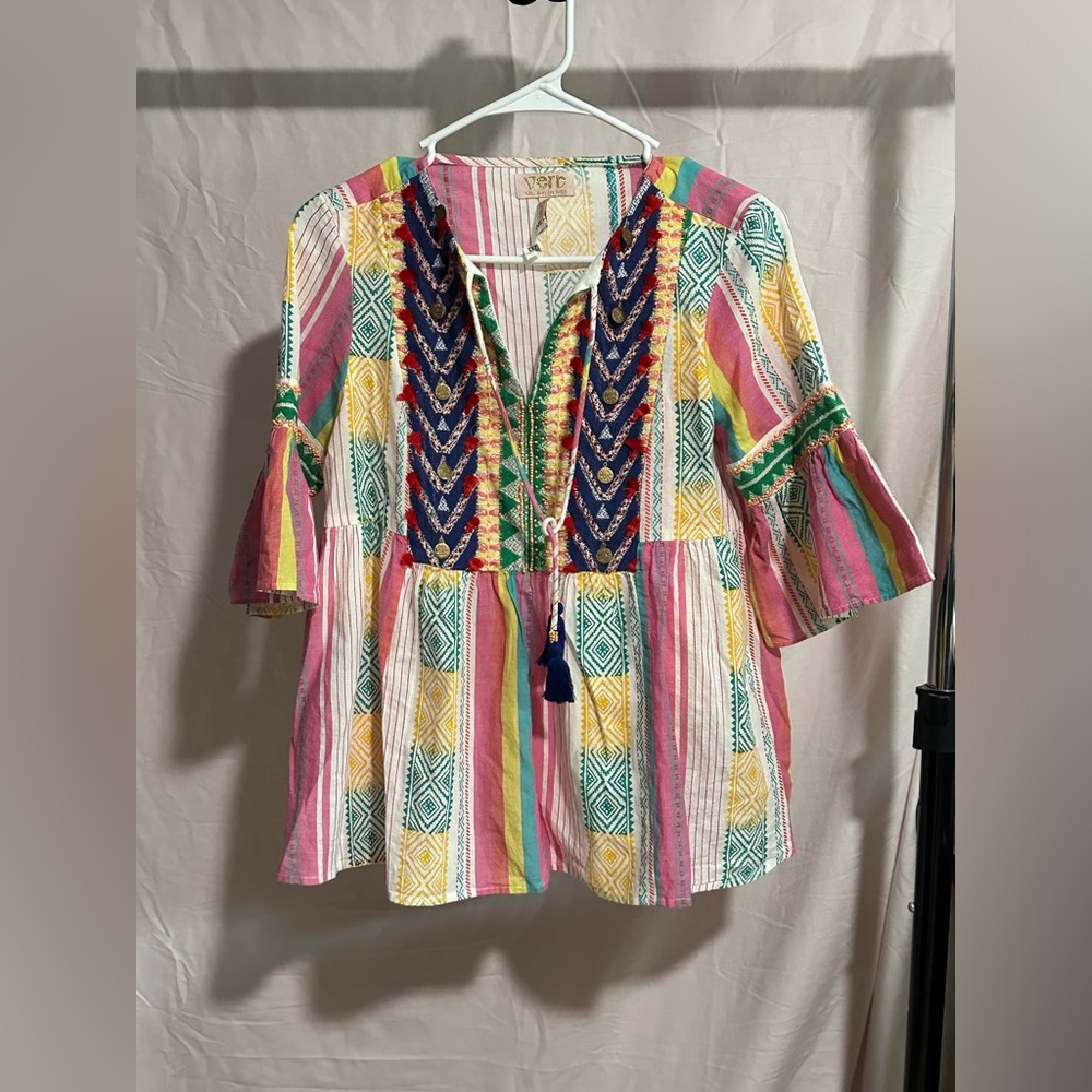 Anthropologie Verb Pallavi Singhee Babydoll Beaded fringe Blouse Womens‎ XS